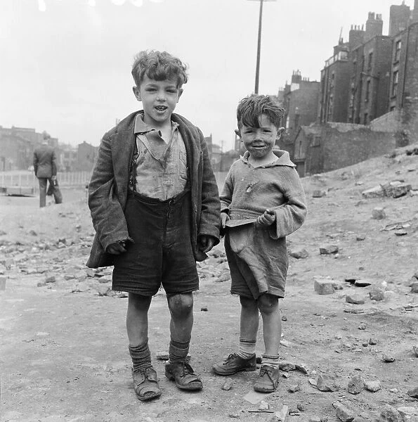 Children of Liverpool playing in a bomb site left since the end of the Second World war