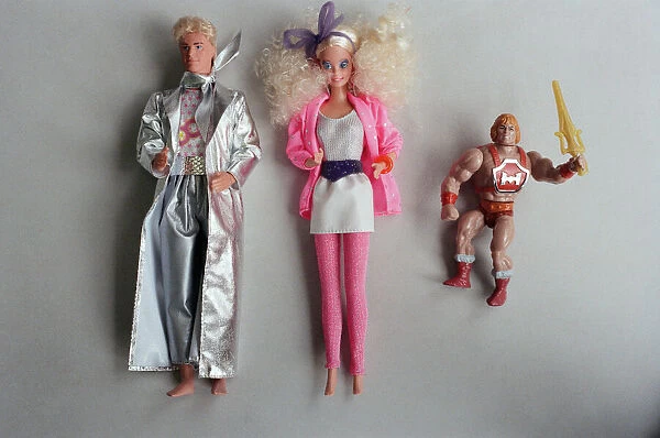 Childrens dolls. Left to right, Ken, Barbie (both from the Hot Rockin