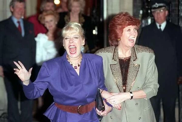 Cilla Black TV presenter March 1990 with actress Julie Goodyear outside 10 Downing