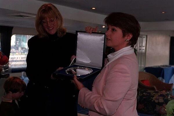 Claire Morton Nanny Of The Year October 1997 Being presented with a silver tray by
