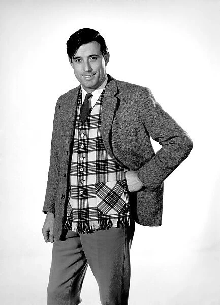Clothing: Fashion: Menswear: Man wearing waistcoat. Model: Peter Anthony