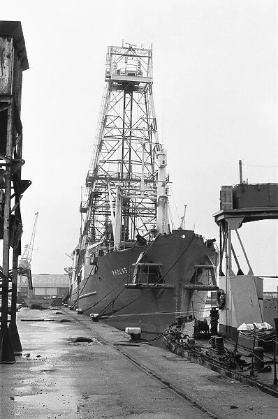 The Coe Metcalf drill survey ship Pholas seen here docked in Hull. 9th March 1984