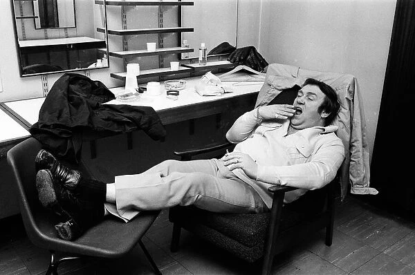 Comedian Les Dawson in his dressing room at Yorkshire Television Studios