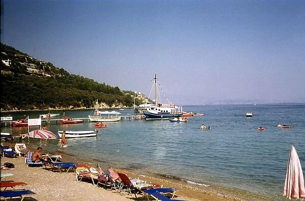 Corfu beach scene and view of shoreline