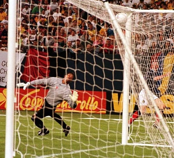 Craig Burley scores second goal for Scotland in a World Cup warm up match in the Giants