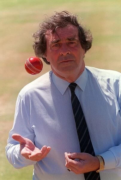Cricketer Fred Truman in July 1990 with cricket ball