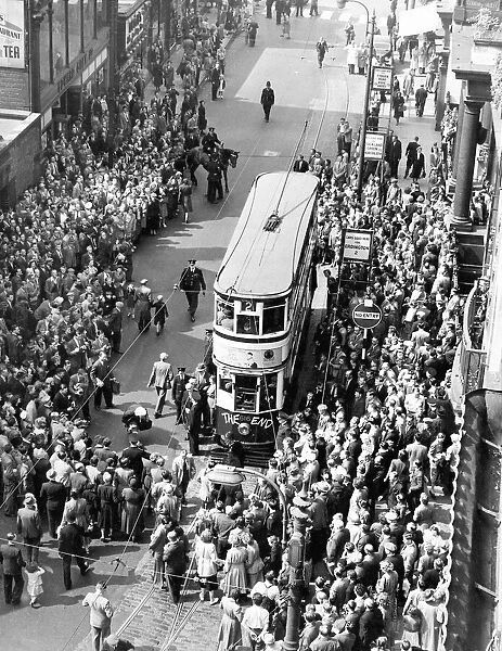 Crowds turned out to see the last tram through Birmingham City Centre in 1953