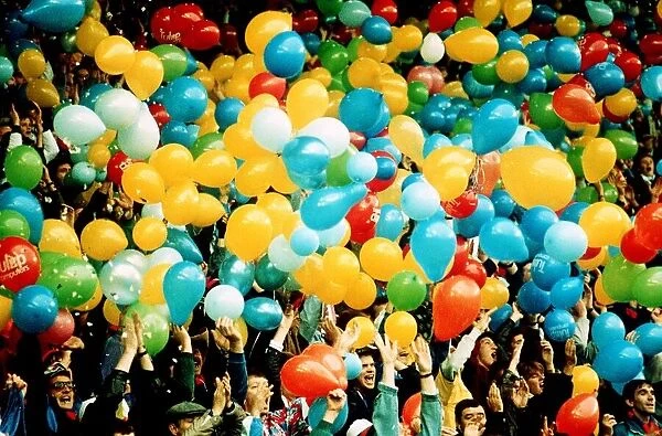 Crystal Palace supporters release hundreds of balloons after they win against Liverpool