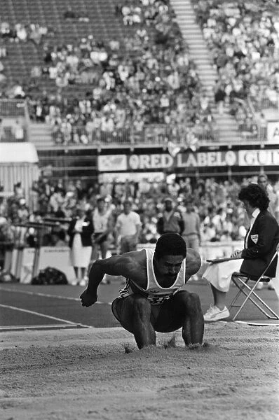 Daley Thompson competing in the long jump during the Commonwealth Games