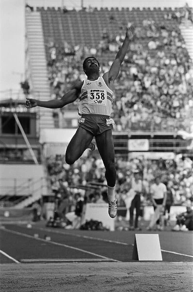 Daley Thompson competing in the long jump during the Commonwealth Games