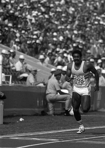 Daley Thompson on the running track in the 1984 Olympics, LA