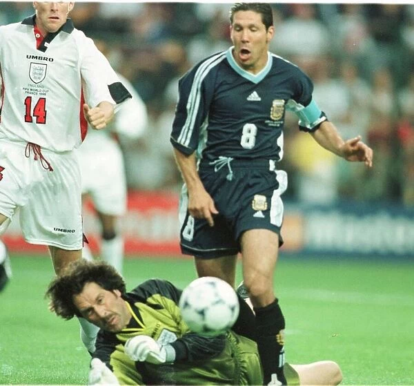 David Seaman brings down Diego Simeone June 1998 of Argentina for the first