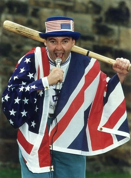 Derek Rae football commentator drapped in US flag August 1991