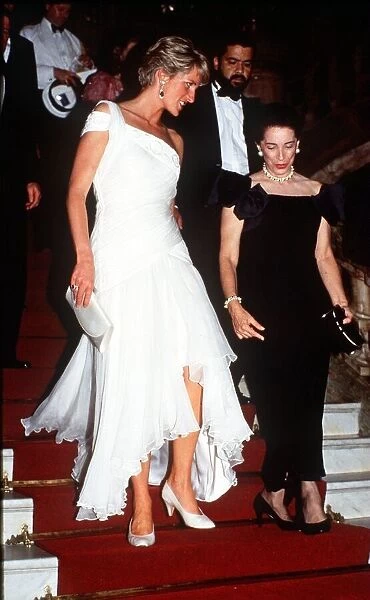 Diana, Princess of Wales, attending a reception at the Municipal Theatre of Rio De