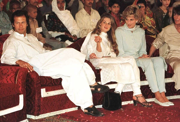 Diana, Princess of Wales with her friend Jemima Khan and her husband Pakistani cricket