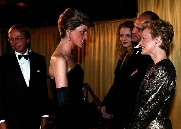 Diana, Princess Of Wales meets American actress Glenn Close as she attends the film
