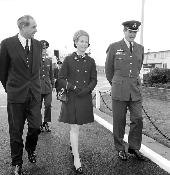 The Duchess of Kent arriving at Heathrow Airport from Singapore, on an R. A. F