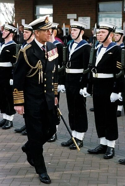 THE DUKE OF EDINBURGH. PRINCE PHILIP INSPECTING ROYAL NAVY TROOPS. MARCH 1993