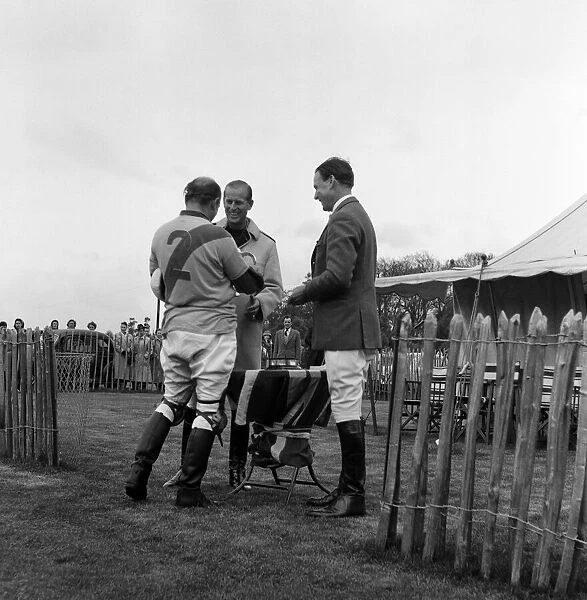 The Duke of Edinburgh at Windsor polo ground, where he is playing polo. 3rd May 1959