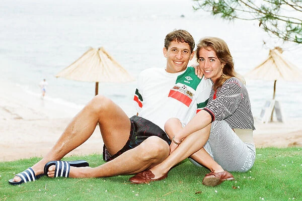 England footballer Gary Lineker relaxes with his wife Michelle at the team