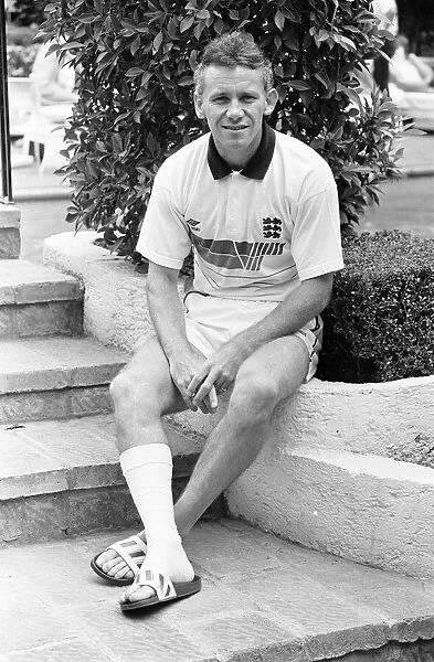 England footballer Peter Reid with bandaged right leg following an injury