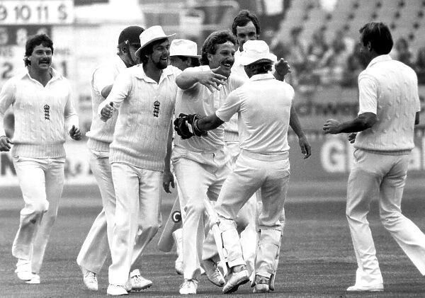 England v Pakistan. Ian Botham celebrates with keeper Bob Taylor after the wicket that