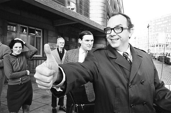 Eric Morecambe leaves hospital for home, November 1968. Comedian Eric Morecambe