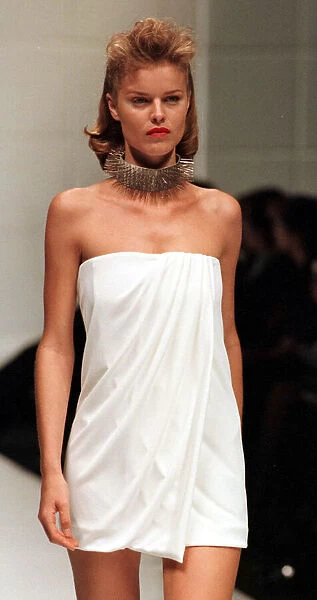 Eva Herzigova at Milan Fashion Week, October 1997 Wearing white Alma tunic