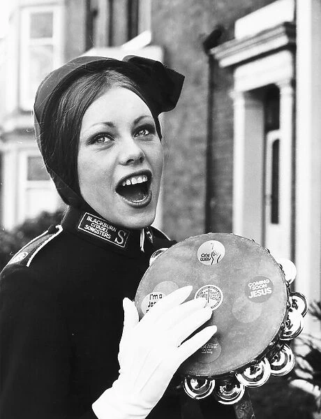Fashion model Janet Lord on parade with the Salvation Army February 1974