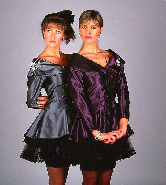 Fashion models - taffetta lace suits dresses October 1988 Two models wearing black