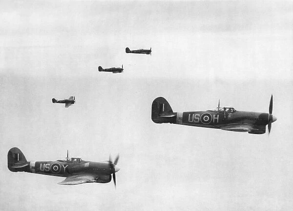 A formation of Mk1b Typhoons of No 56 Squadron on patrol from RAF Matlaske