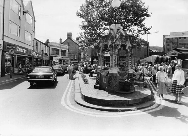The fountain near the entrance to the market in central Pontypridd. 8th August 1987