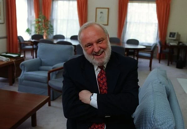 Frank Dobson MP sitting on chair with arms folded May 1997