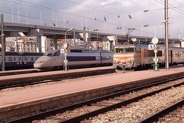 General view of French TGV Transport Trains at Nice Station, France