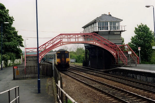 A general view of the signal box and footbridge at Haltwhistle Station on 31st May, 1994