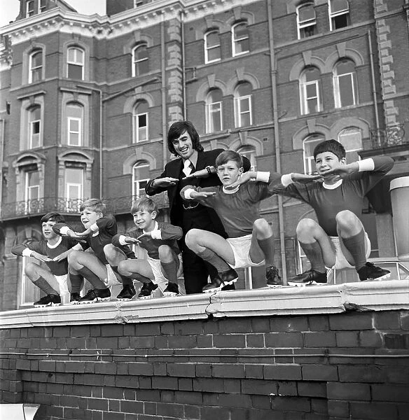 George Best with kids from a Childrens Home pictured outside the Imperial Hotel