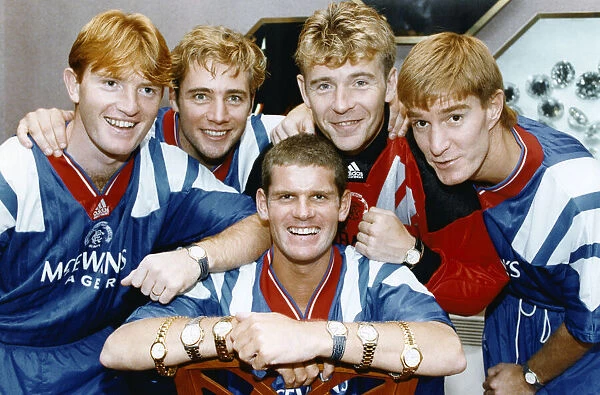 Glasgow Rangers players (left to right) Stuart McCall, Ally MCoist, Andy Goram