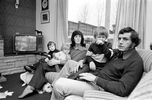 Gloucester prop Mike Burton with wife Pat and children. January 1975 75-00341