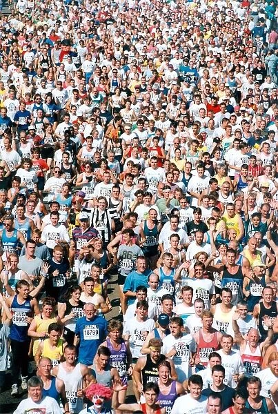 Great North Run, 15 September 1996 - A sea of faces - runners pour over the Tyne Bridge