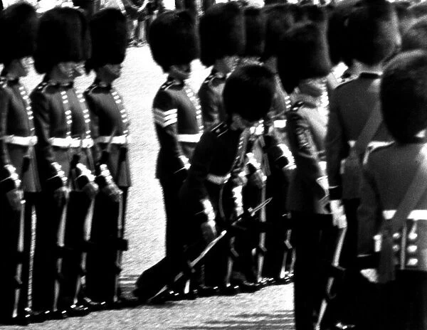 A guardsman faints whilst on parade during the Trooping of the Colour 1969