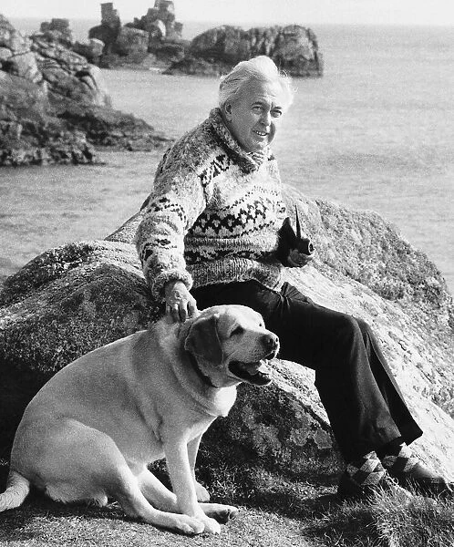 Harold Wilson Prime Minister on holiday in the Scilly Islands with his labrador Paddy