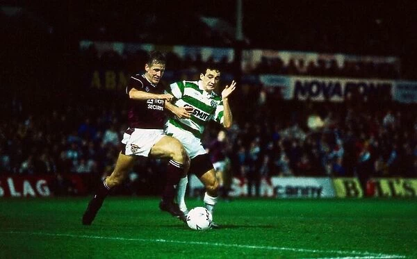 Hearts versus Celtic Scottish League Cup football Paul McStay & Gary MacKay in
