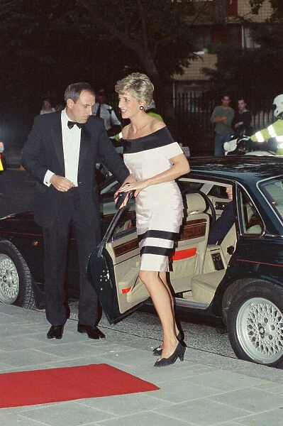 HRH The Princess of Wales, Princess Diana, arrives at Sadlers Wells Theatre in Islington