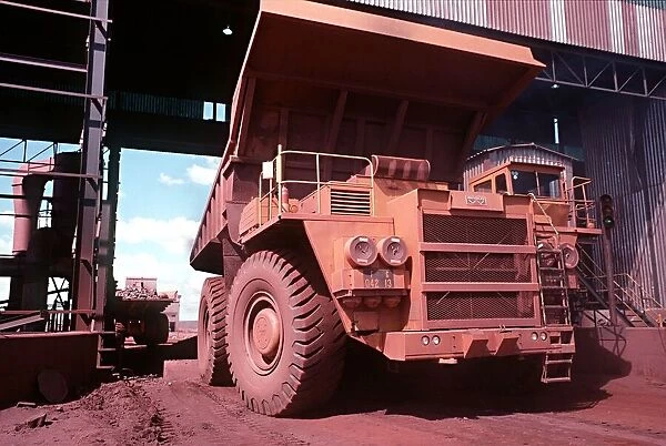 Iron ore truck unloading ore at the primary crusher at Sishen iron ore mine