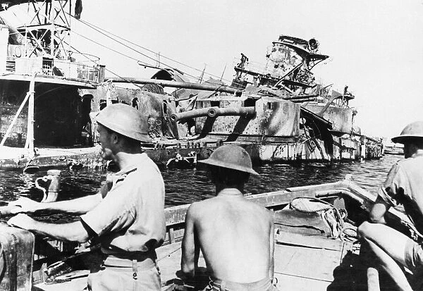 The Italian cruiser San Giorgio, which was sunk during the Italian retreat