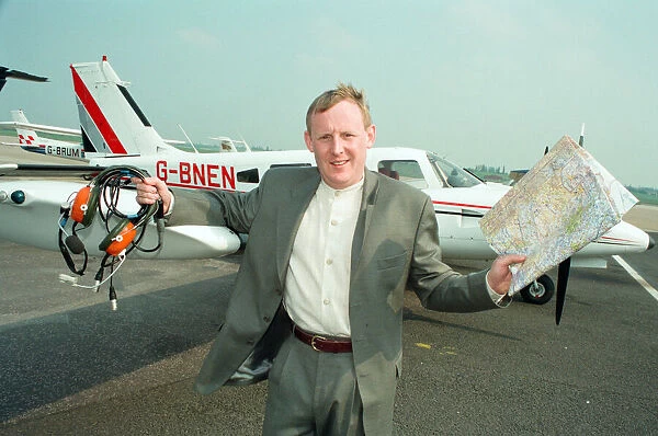 Jimmy Franks of BRMB with the Eye in the Sky at Elmdon. 12th May 1994