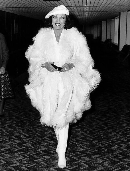 Joan Collins actress stars in Dynasty arrives at Heathrow, January 1988