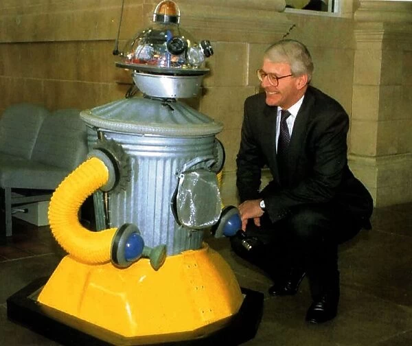 John Major MP British Prime Minister having a lengthy talk with Scoot the robot at Eureka