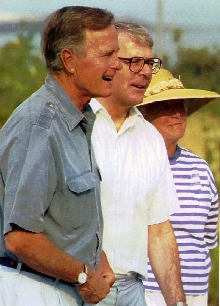 John Major and President Bush of the USA at Walkers Point vacation home after Major
