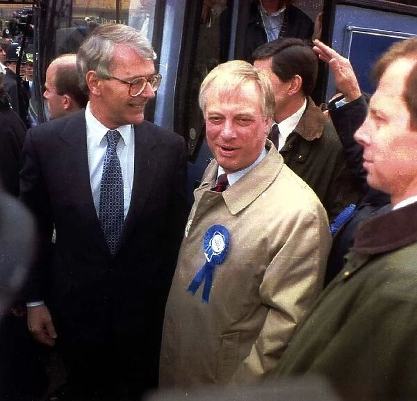 John Major Prime Minister with Chris Patten in Bath where eggs were thrown at them